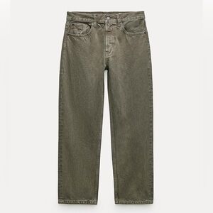 zara green straight cropped mid waist jeans